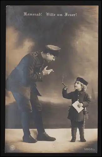AK NPG 12933/1 Camarade Demande de feu ! Enfant Cigare Soldat BAD BRAMSTEDT 24.8.16