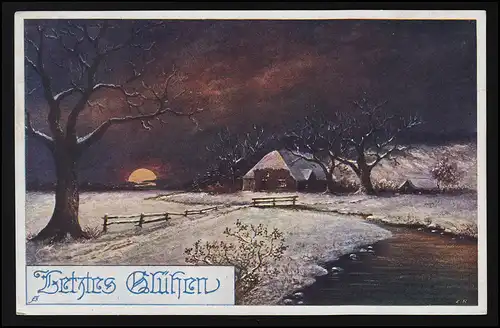 AK Deutscher Schulverein No. 777  Letztes Glühen sign. E.B. Feldpost ULM 15.4.16