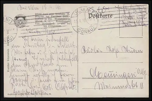 AK Deutscher Schulverein No. 777 Dernier sign. E.B. Feldpost ULM 15.4.16