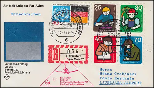 Lufthansa R-Lettre Premier vol Boeing 737 LH 366 R FRANKFURT MAIN/ LJUBLJANA 24.6.74