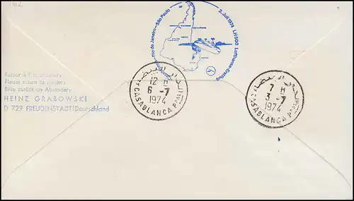 Lufthansa Premier vol DC 10 LH 500 FRANKFURT MAIN/ CASABLANCA 2/3.7.1974