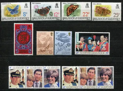 218-240 Guernsey Jahrgang 1981 mit Block 3, postfrisch ** / MNH