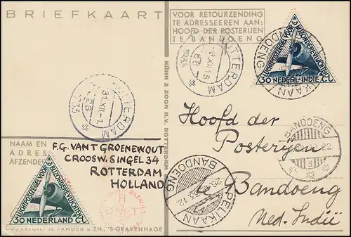 KLM-Flugpost Postjager/Pelikaan Amsterdam-Bandoeng 9.12.1933, ab ROTTERDAM 6.12.
