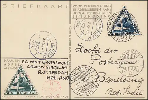 Poste KLM Postjager/Pélikaan Amsterdam-Bandoeng 9.12.1933, à partir de ROTTERDAM 6.12.