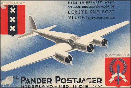 KLM-Flugpost Postjager/Pelikaan Amsterdam-Bandoeng 9.12.1933, ab ROTTERDAM 6.12.