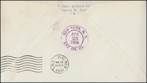 Vol d'ouverture Lufthansa LH 402 New York, Hambourg 23.4.1956/ New-York 25.4.156