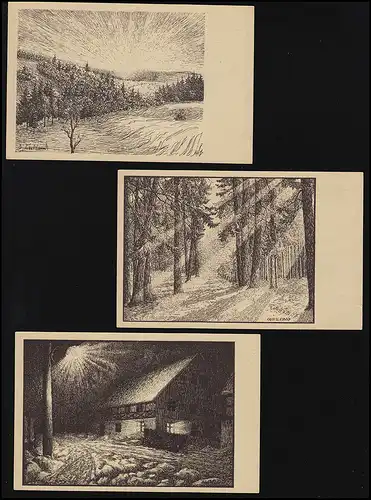 AK Set (8) âme de la maison, Erich W. Eiland, dessins de pierre, inutilisé