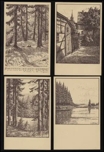 AK Set (8) âme de la maison, Erich W. Eiland, dessins de pierre, inutilisé