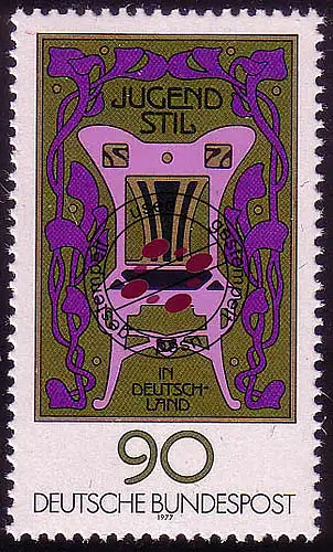 925 Art nouveau en bloc, 90 Pf O Tamponné