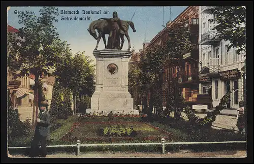 Foto AK Bismarck Denkmal Getreidemarkt, koloriert, GRAUDENZ/ Grudziądz 17.7.1916