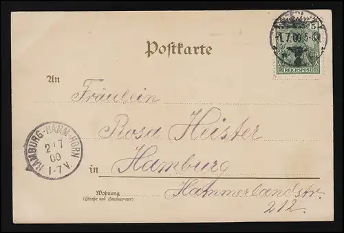 AK DUFTENDE GRÜSSE rote Rose J.C. Schmidt GÖRLITZ/ HAMBURG HAMM-HORN 1./2.7.1900