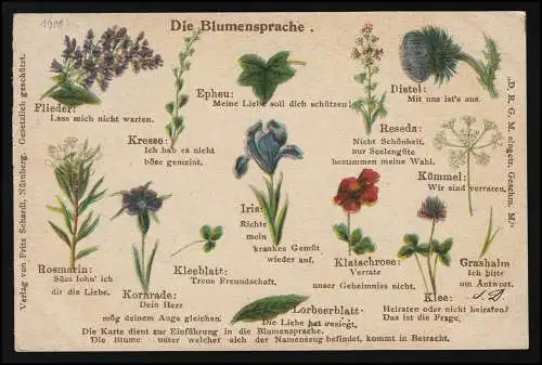 AK "Die Blumensprache" Blumen und ihre Bedeutung HAMBURG/BORGFELDE 9.2.1900