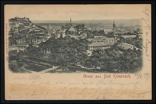 AK salutations de Bad KREUZNACH carte de relief, tige, couronne/DUREN 10/11.8.1899