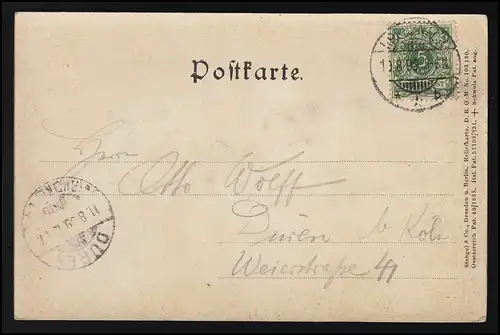 AK salutations de Bad KREUZNACH carte de relief, tige, couronne/DUREN 10/11.8.1899