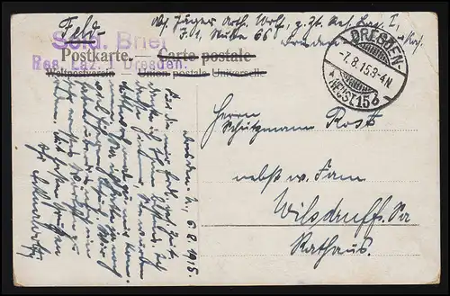 AK 12878 Paixsburg NIEDERLÖSSNHNITZ Soldats Lettre Res. L'hôpital DRESDEN 7.8.15