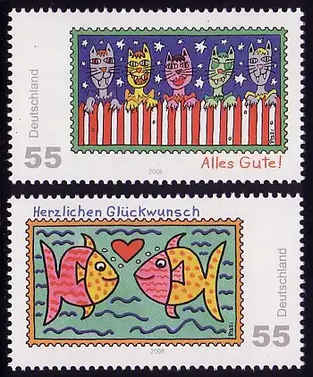 2644-2645 Post: Grußmarken - Alles Gute und Glückwünsche 2008 - Satz **