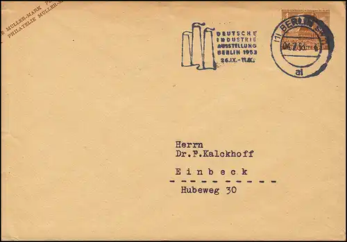 PU 1/5a Constructions 4 Pf MÜLLER-MARK, Exposition de publicité O Industrie BERLIN 4.7.53