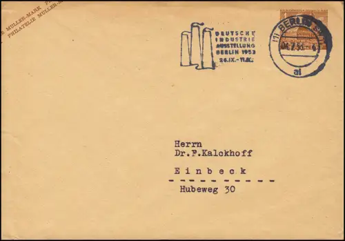 PU 1/5a Constructions 4 Pf MÜLLER-MARK, Exposition de publicité O Industrie BERLIN 4.7.53
