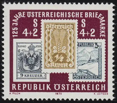 1504 125 Jahre Österreichische Briefmarke, Marken MiNr. 5, 360, 738, 4S + 2 S **