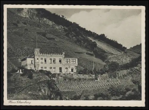 AK Erholungsheim Haus Elsenburg Weinberg Foto: Photo Kirsch KAUB am Rhein 5.9.46