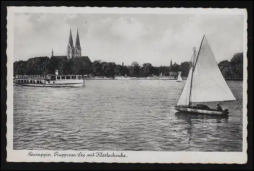 Foto AK Mezzobütten Nr. 1617 Ruppiner See + Klosterkirche, ALTRUPPIN 11.3.41