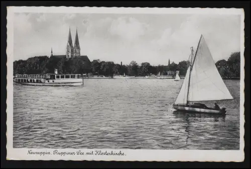 Foto AK Mezzobütten Nr. 1617 Ruppiner See + Klosterkirche, ALTRUPPIN 11.3.41