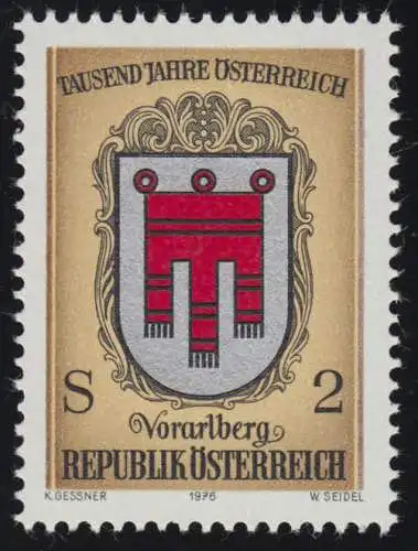 1527 aus Block 1000 Jahre Österreich, Wappen Vorarlberg, 2 S postfrisch **