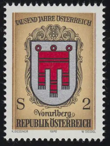 1527 de Block 1000 ans Autriche, armoiries Vorarlberg, 2 S post-freeich **