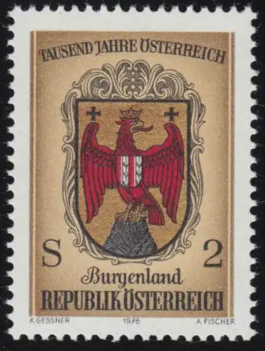 1529 aus Block 1000 Jahre Österreich, Wappen Burgenland, 2 S postfrisch **