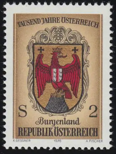 1529 de Block 1000 ans Autriche, Armoiries Burgenland, 2 S post-freeich **
