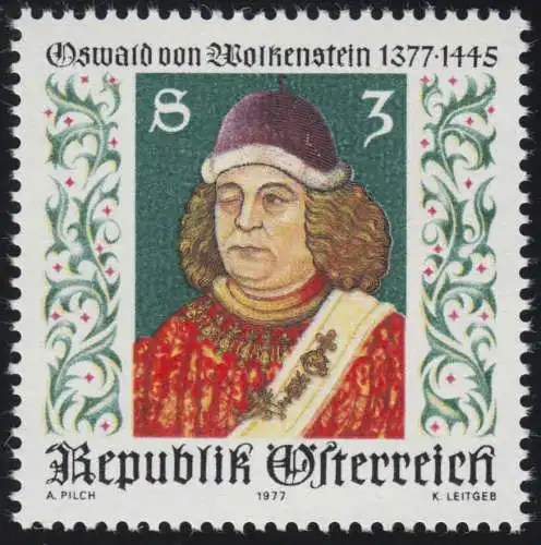 1541 600. Geburtstag, Oswald von Wolkenstein Dichter /Komponist 3 S, **