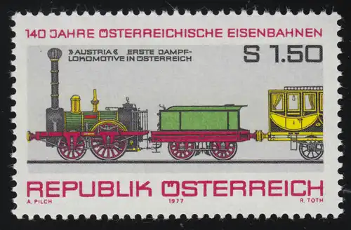 1559 140 ans Chemins de fer autrichiens, locomotive "Austria," 1.50 S **