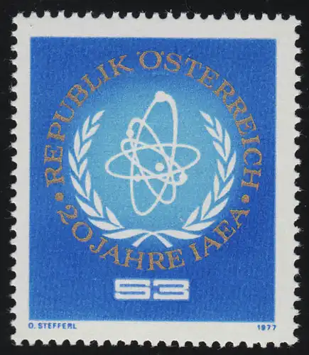 1548 20 ans Agence internationale de l'énergie atomique, Emblème de ΓΑΙΑ, 3 S, frais de port **
