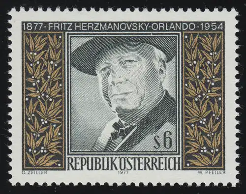 1547 100e anniversaire, Fritz Herzmanovsky-Orlando, 6 S, frais de port **