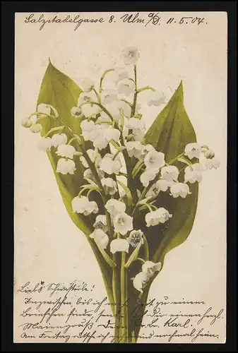 Foto AK Maiblumen Farbenlichtdruck ULM  BAHNHOF / STUTTGART No 1 11.5.1904 