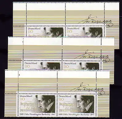 1953L Mendelssohn: 3 paires de champ blanc FN1 / Fn2 / sans FNO, set ** frais de port