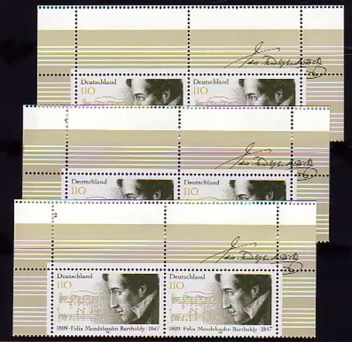 1953L Mendelssohn: 3 paires de champ blanc FN1 / Fn2 / sans FNO, set ** frais de port