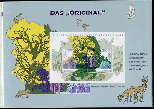 Block 38 SDW mit PLF Strich im S von DEUTSCHLAND in Klappkarte ESSt Berlin 1997