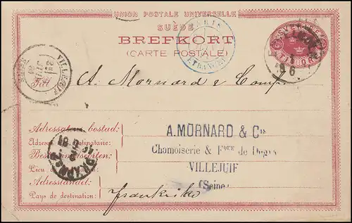 Postkarte P 13 BREFKORT, Bahnpost PKXP No. 2 - 2.6.1881 nach VILLEJUIF 4.6.81