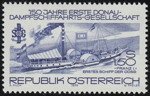1601 150 J. 1. Société de navigation par vapeur du Danube, vapeur à roues Franz I 1.50 S **