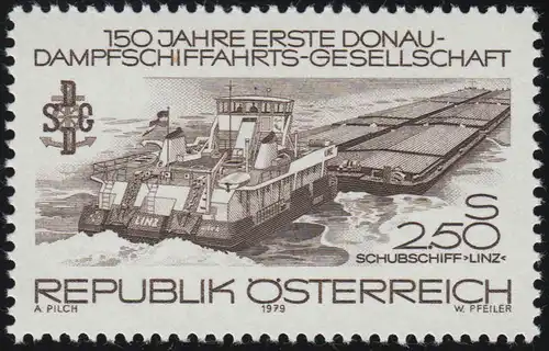 1602 150 J. 1. Donau-Dampfschiffahrts-Gesellschaft, Schubschiff Linz, 2.50 S **