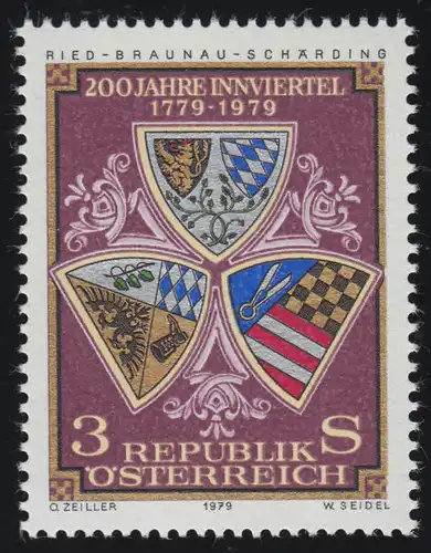 1610 200 ans Innviertel, blason de la ville Ried, Braunau, Schärding, 3 S, **