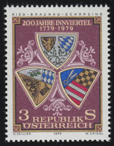 1610 200 ans Innviertel, blason de la ville Ried, Braunau, Schärding, 3 S, **