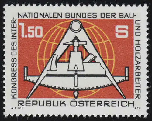 1579 Kongress Bund der Bau- u. Holzarbeiter, Werkzeug Globus, 1.50 S, **