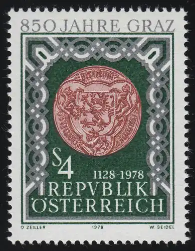 1583 850 ans Ville de Graz, moyen label de la ville de Graz 1440, 4 S, frais de port **