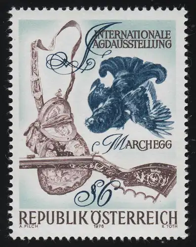 1572 Internationale Jagdausstellung Marchegg, Birkhahn, Jagdtasche Gewehr 6 S **