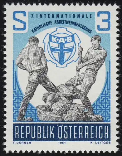 1688 Réunion internatonale des travailleurs catholiques, 2 ouvriers, KAB Emblem 3 S **