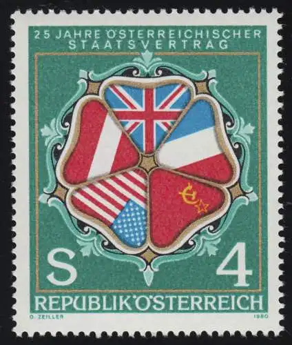 1641 25 Jahre Österreichischer Staatsvertrag Flaggen Ornament 4 S postfrisch ** 