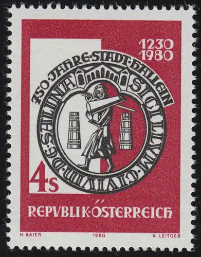 1637 750 ans Ville de Hallein, sceau de la ville (13e siècle), 4 p., frais de port **