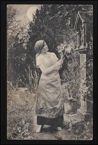 AK 2247 "Ein Argonnen Traum" Frau Wald Barfuß Bildstock Blumen, Feldpost 7.11.17